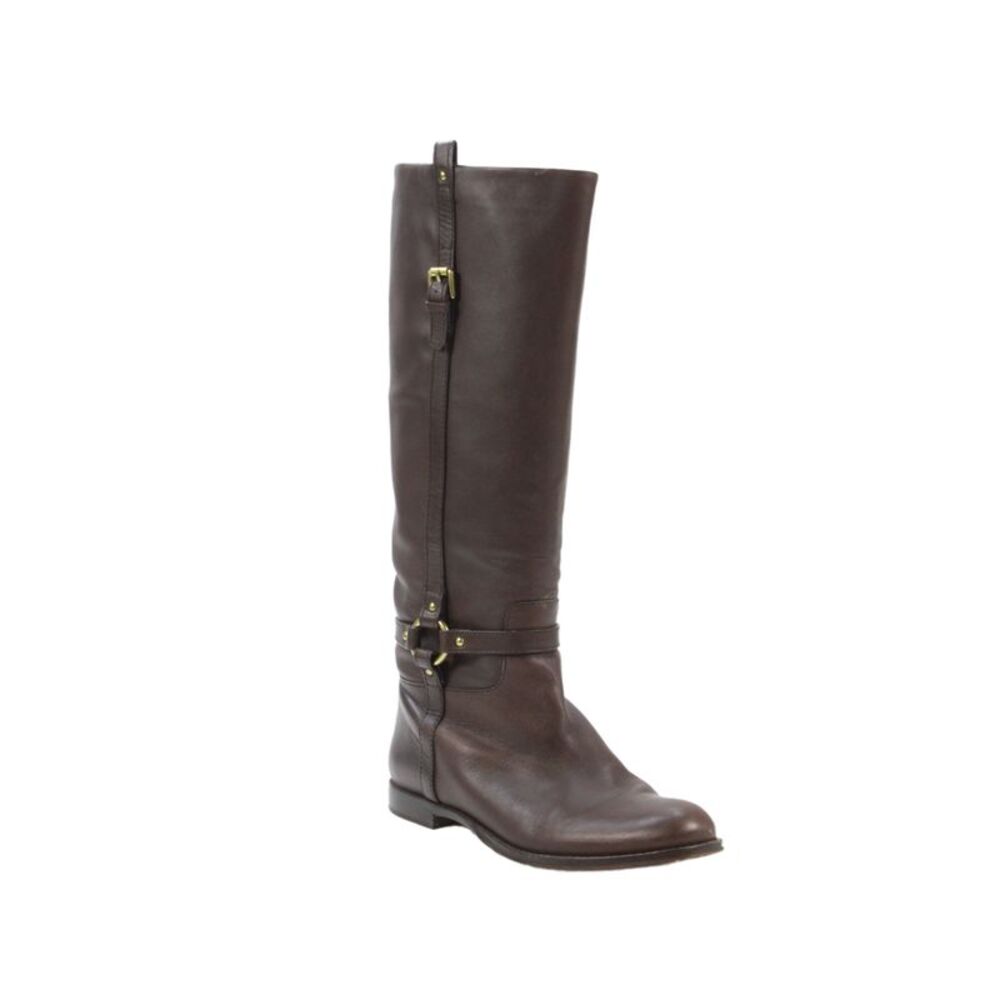 Coach Womens Leather Side Buckle Knee Length Boots Brown Size 9